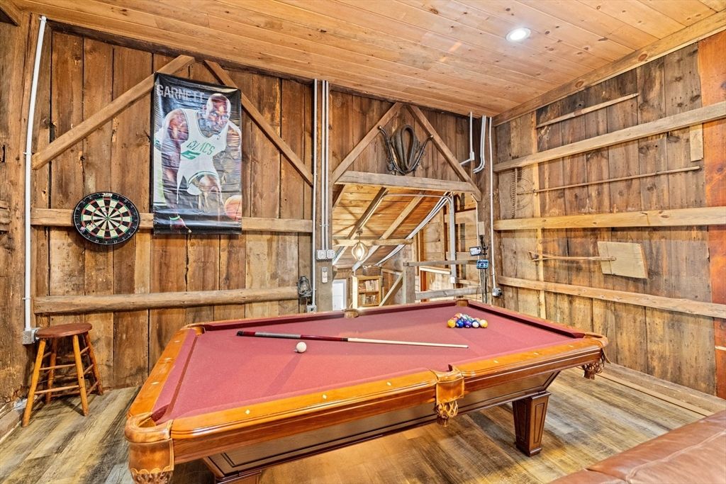 Billiard Table, Game Room, Interior, Recessed Lighting, Wooden Ceilings, Wood Texture Flooring, Wooden Walls
