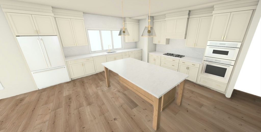 Interior, Kitchen, Pendant Lights, Wood Texture Flooring