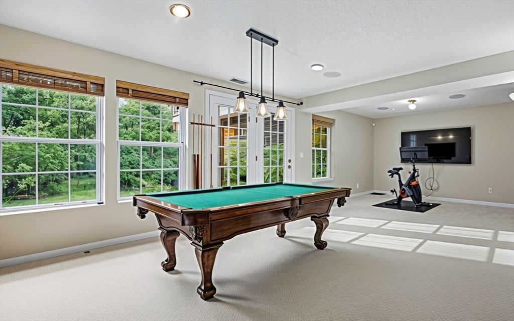 Billiard Table, Fireplace, Game Room, Interior, Living room, Recessed Lighting