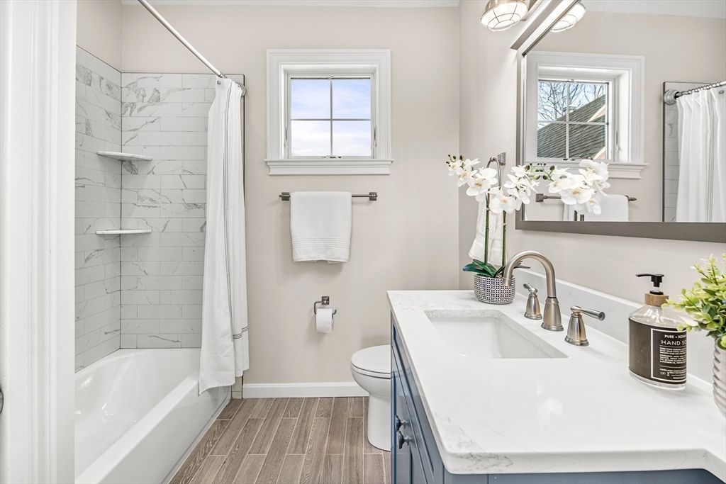 Bathroom, Interior, Marble Walls, Wood Texture Flooring