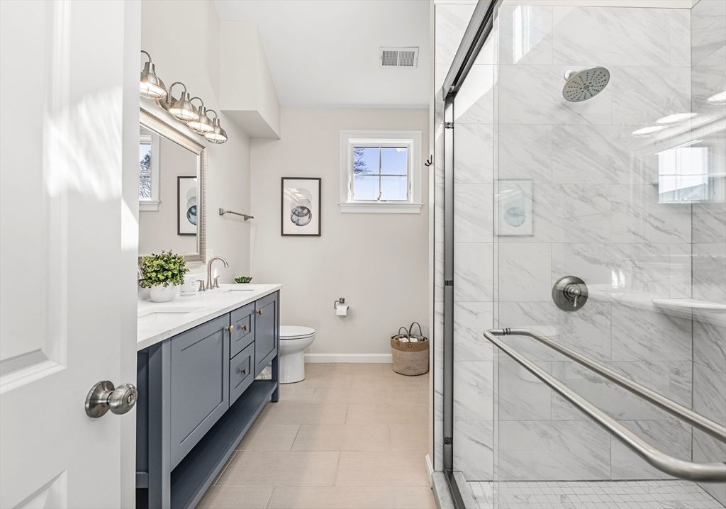 Bathroom, Dual Sink Vanities, Glass Shower, Interior, Marble Walls
