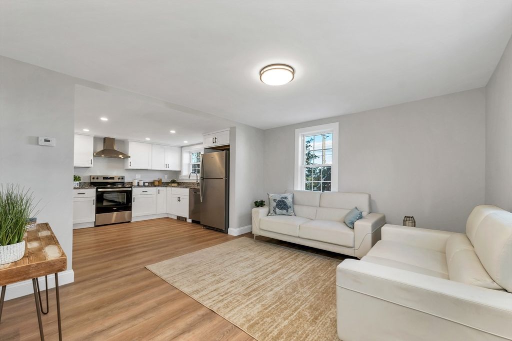 Interior, Kitchen, Living room, Recessed Lighting, Stainless Steel Appliances, Wood Texture Flooring