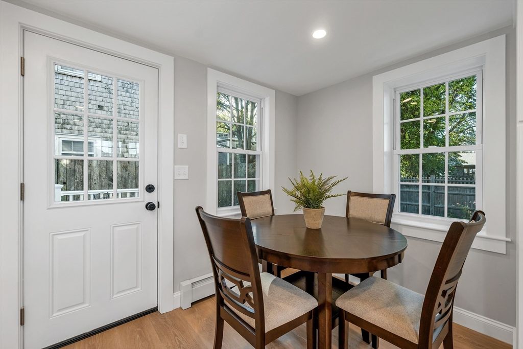 Dining room, Interior, Recessed Lighting, Wood Texture Flooring