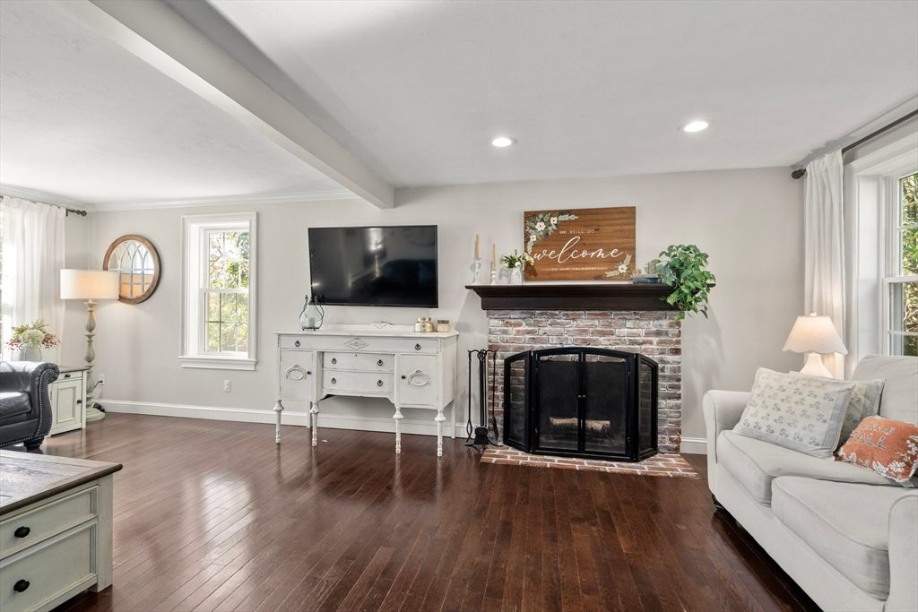Fireplace, Interior, Recessed Lighting, Wood Texture Flooring