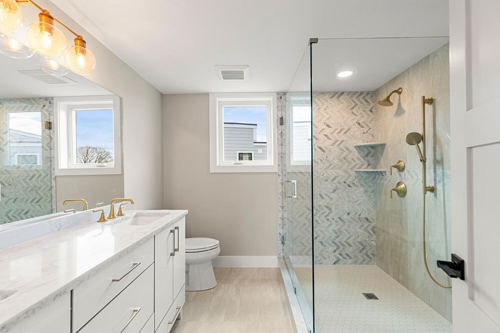Bathroom, Glass Shower, Interior, Recessed Lighting