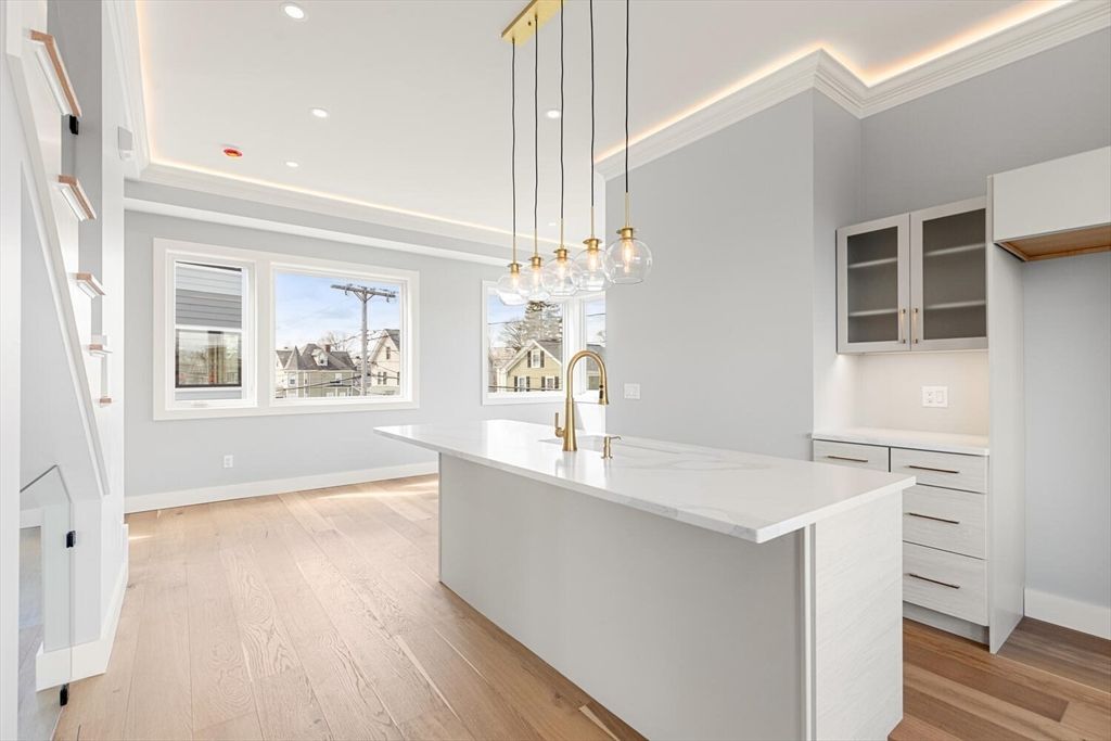 Interior, Kitchen, Pendant Lights, Recessed Lighting, Wood Texture Flooring