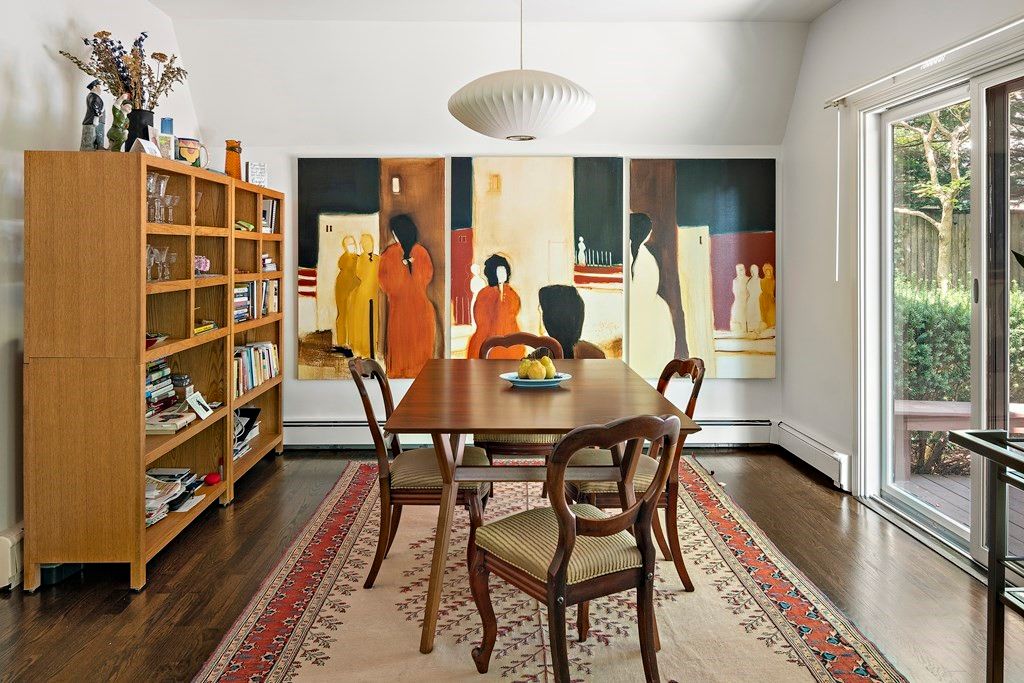Dining room, Interior, Pendant Lights, Wood Texture Flooring