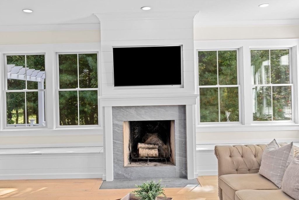Fireplace, Interior, Recessed Lighting, Wood Texture Flooring