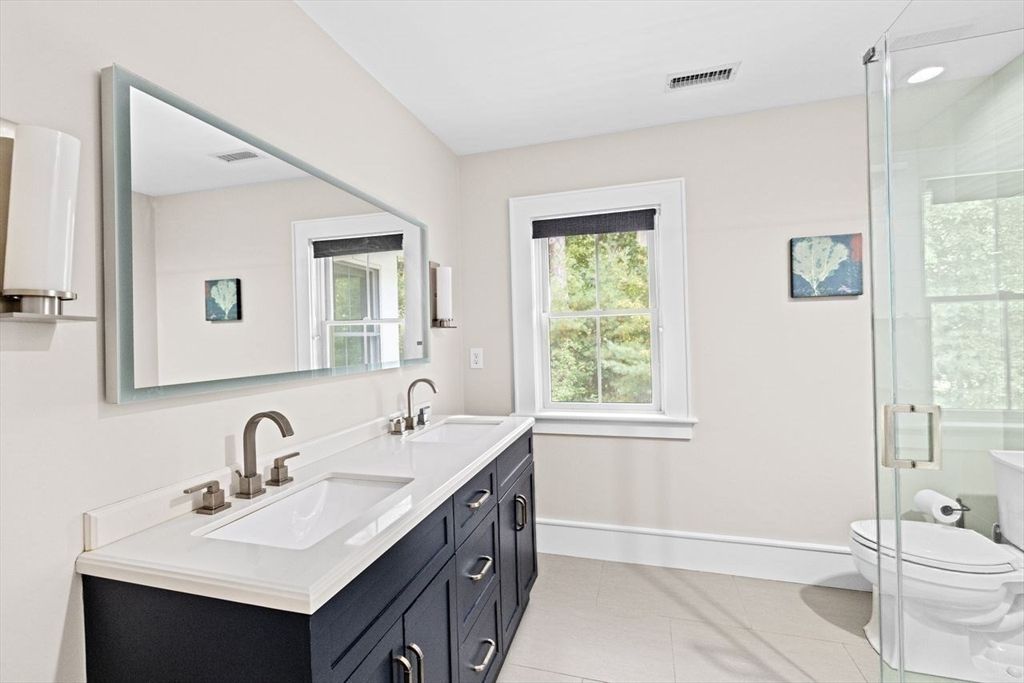 Bathroom, Dual Sink Vanities, Glass Shower, Interior, Recessed Lighting