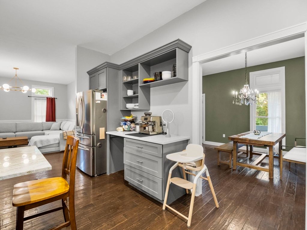 Chandelier, Dining room, Interior, Kitchen, Living room, Pendant Lights, Wood Texture Flooring