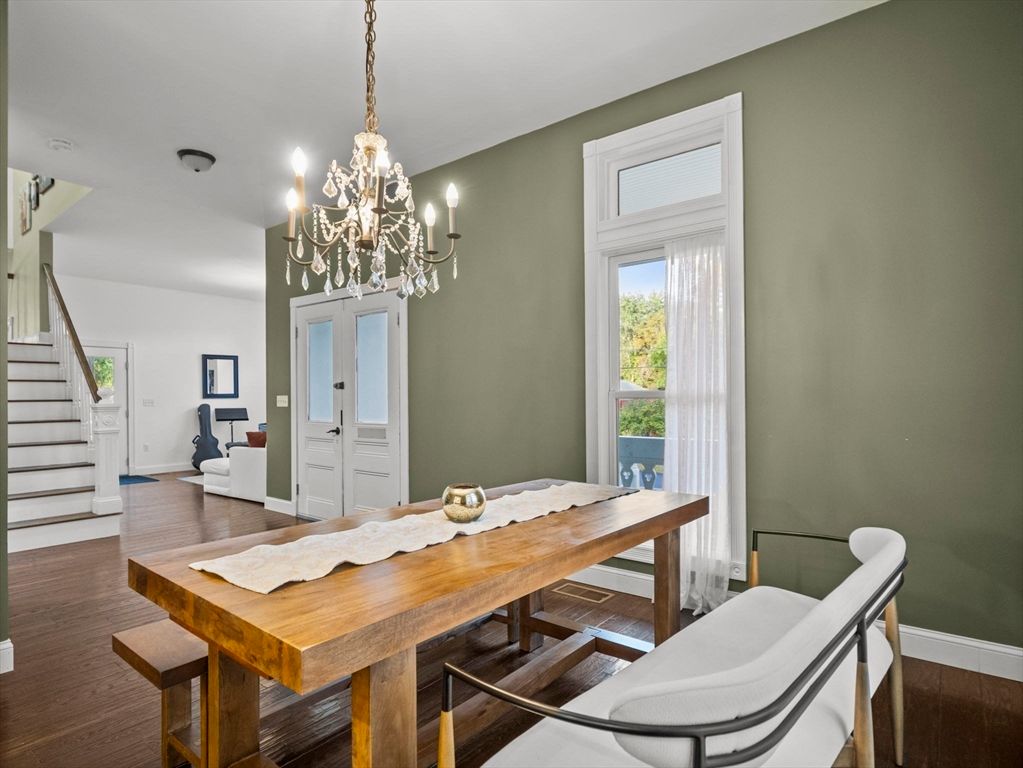 Chandelier, Dining room, Interior, Wood Texture Flooring