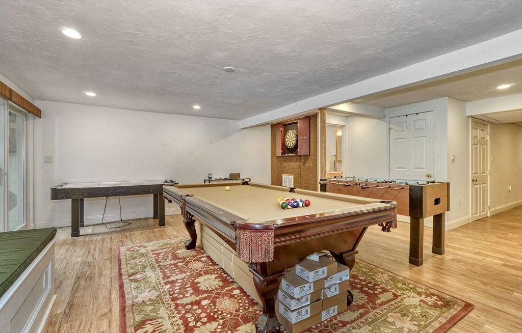 Billiard Table, Game Room, Interior, Recessed Lighting, Wood Texture Flooring