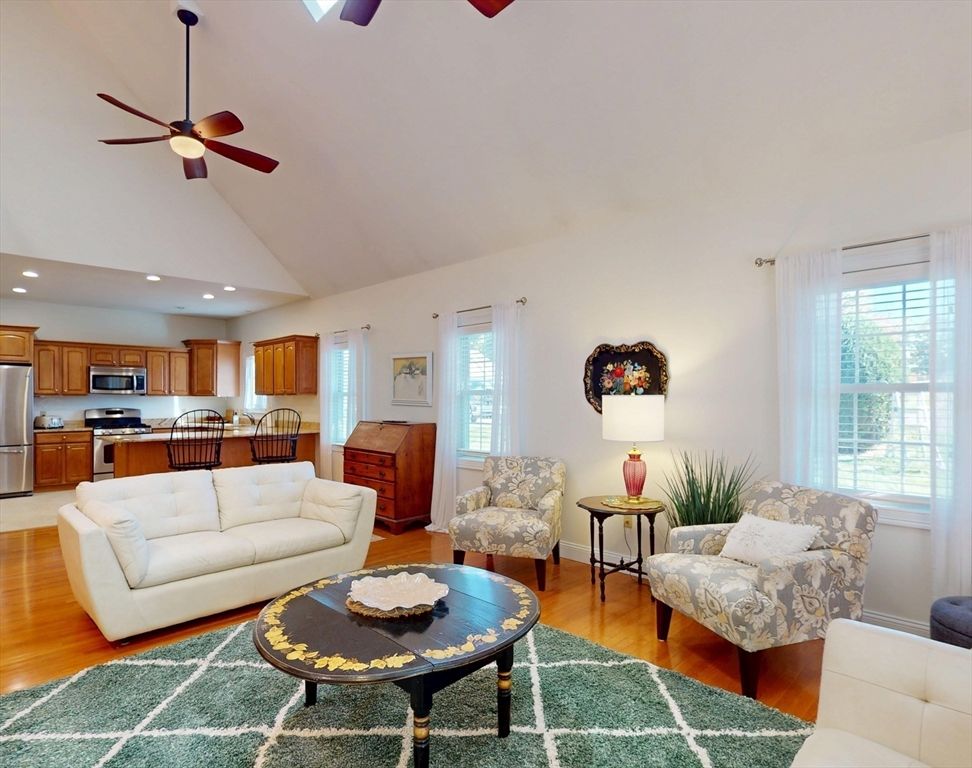 Interior, Kitchen, Living room, Recessed Lighting, Stainless Steel Appliances, Wood Texture Flooring
