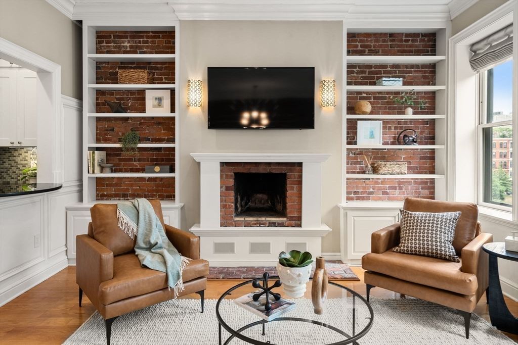 Fireplace, Interior, Living room, Stone Walls, Wood Texture Flooring