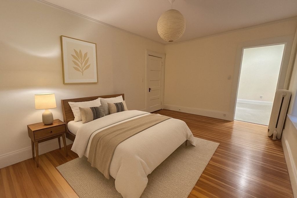 Bedroom, Interior, Pendant Lights, Wood Texture Flooring