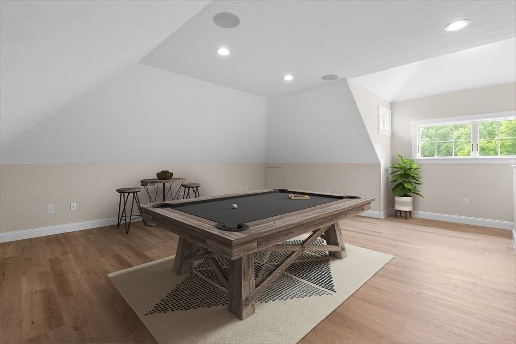 Billiard Table, Game Room, Interior, Recessed Lighting, Wood Texture Flooring