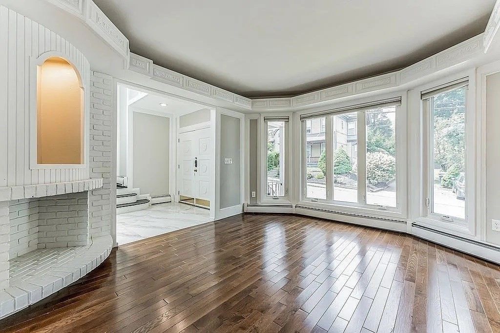 Empty room, Fireplace, Interior, Recessed Lighting, Wood Texture Flooring