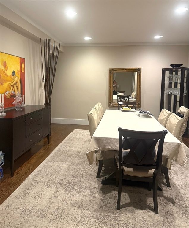 Dining room, Interior, Recessed Lighting, Wood Texture Flooring