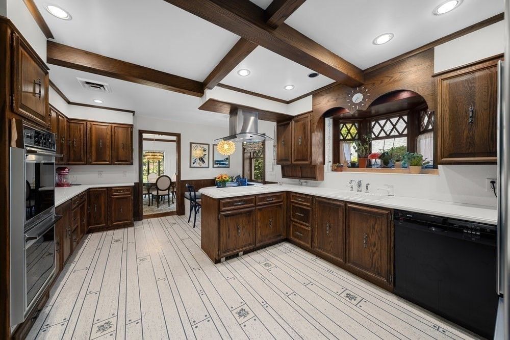 Interior, Kitchen, Recessed Lighting, Wooden Beams, Wood Texture Flooring