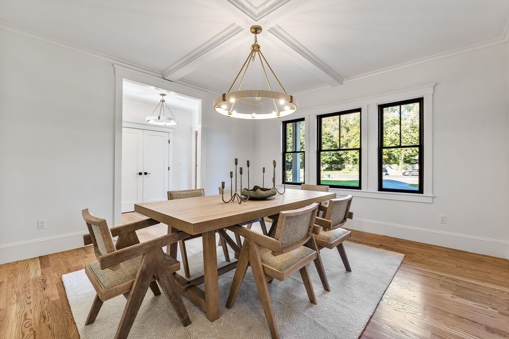 Dining room, Interior, Pendant Lights, Wood Texture Flooring