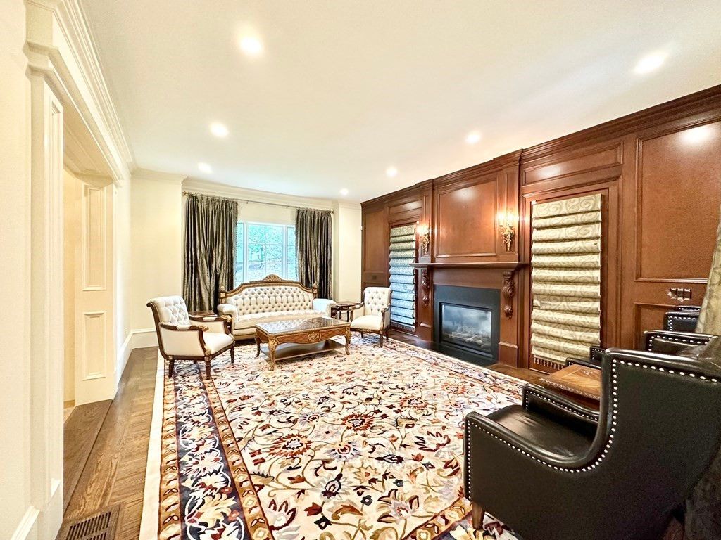 Fireplace, Interior, Living room, Recessed Lighting, Wood Texture Flooring, Wooden Walls