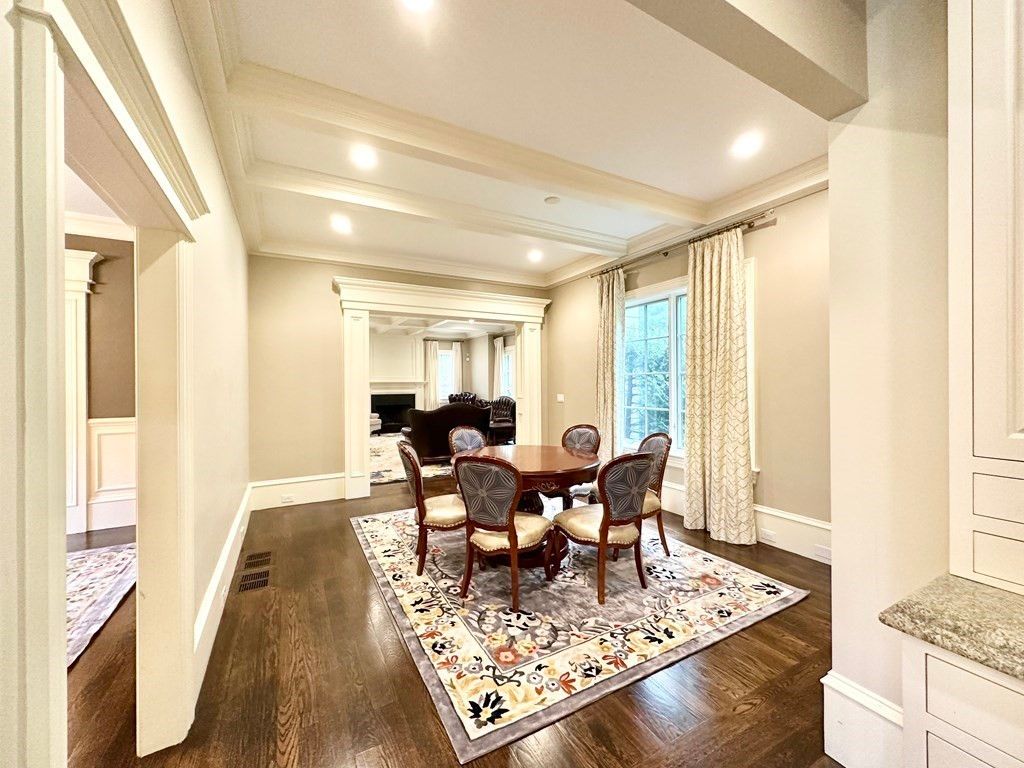 Dining room, Interior, Recessed Lighting, Wood Texture Flooring