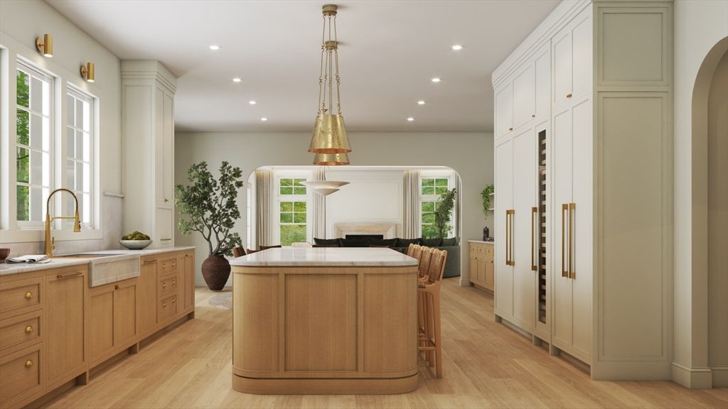 Interior, Kitchen, Pendant Lights, Recessed Lighting, Wood Texture Flooring