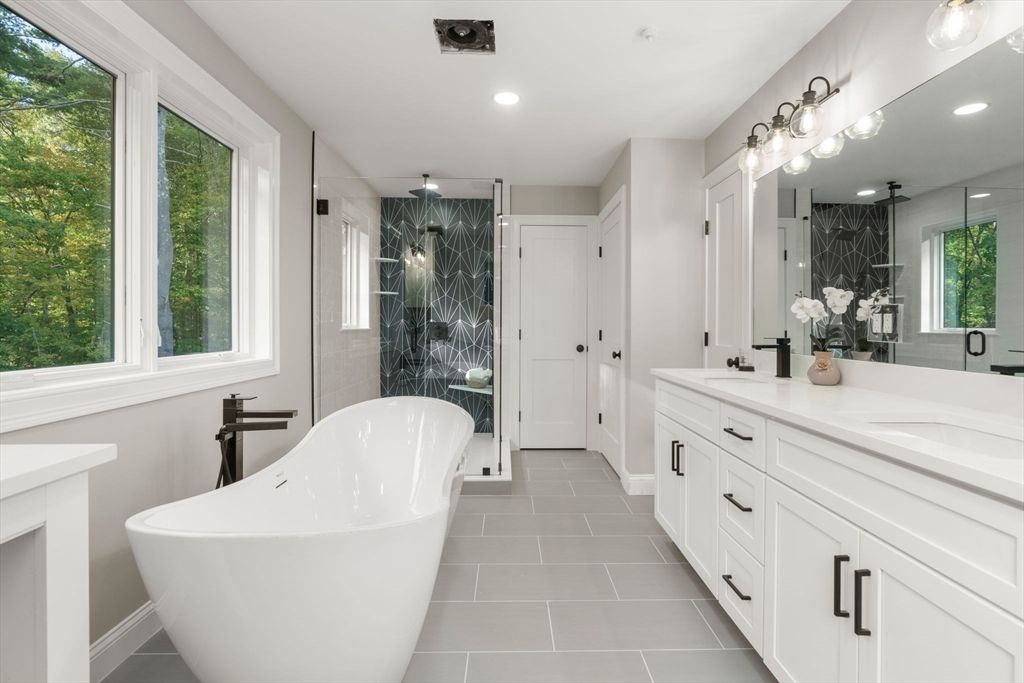 Bathroom, Dual Sink Vanities, Free Standing Baths, Glass Shower, Interior, Recessed Lighting