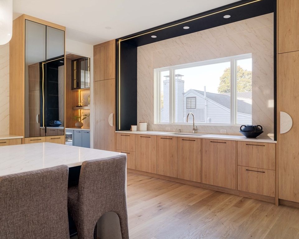 Interior, Kitchen, Recessed Lighting, Wood Texture Flooring