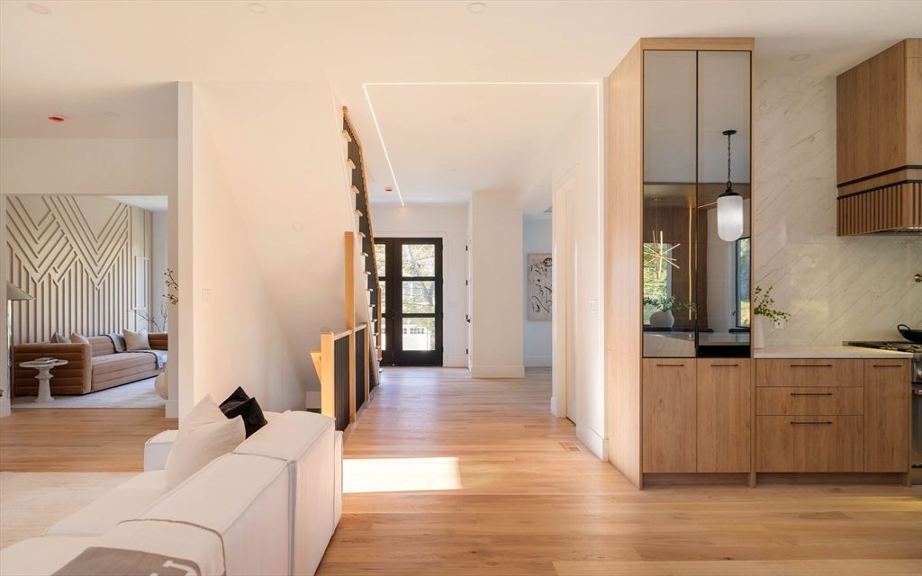 Interior, Marble Walls, Pendant Lights, Wood Texture Flooring