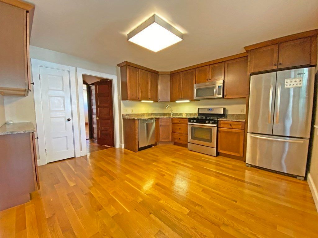 Interior, Kitchen, Stainless Steel Appliances, Wood Texture Flooring