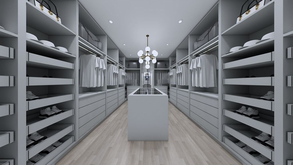 Chandelier, Interior, Pendant Lights, Recessed Lighting, Walk-in Closets, Wood Texture Flooring
