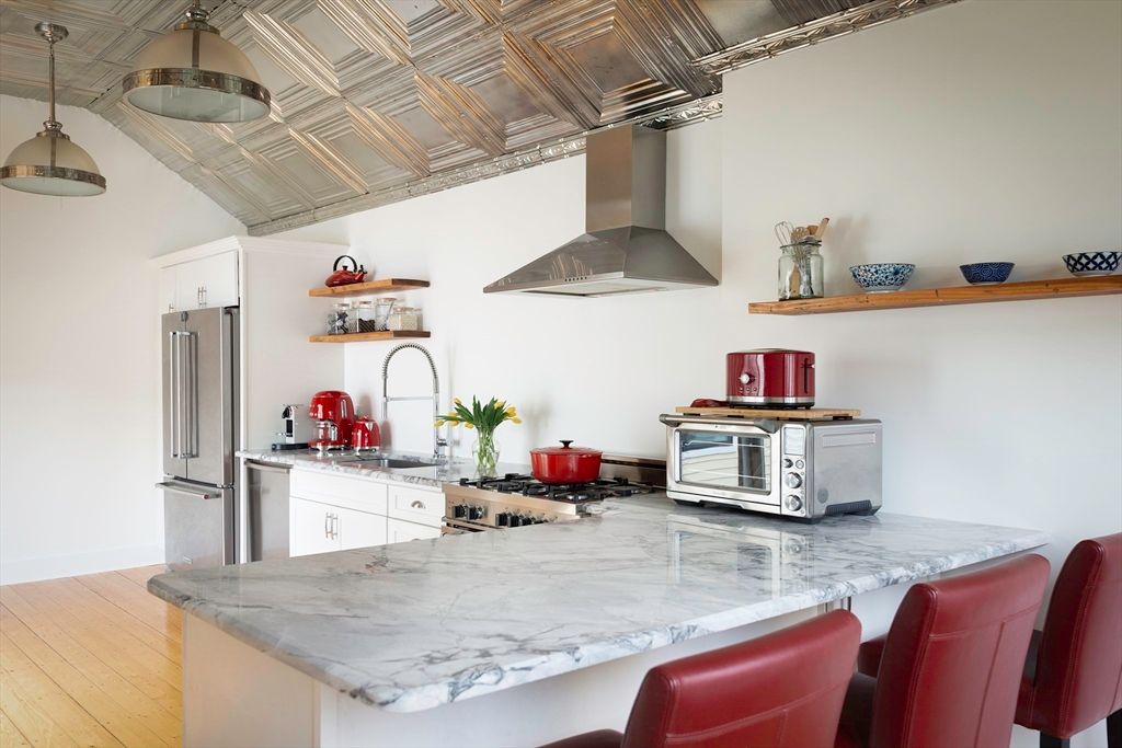 Interior, Kitchen, Pendant Lights, Stainless Steel Appliances, Wood Texture Flooring