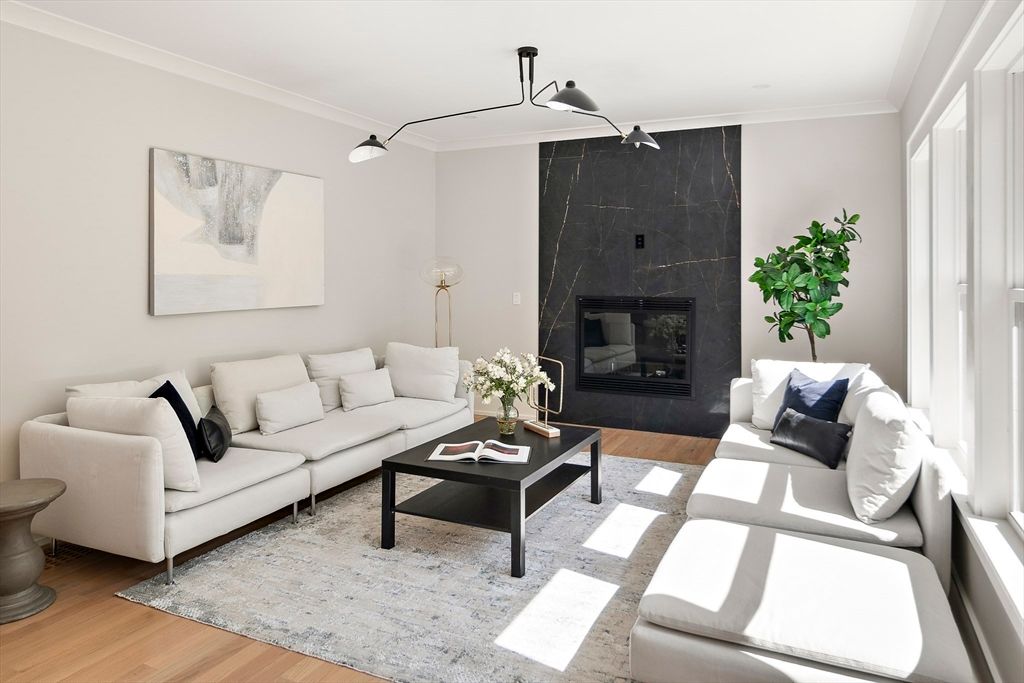 Fireplace, Interior, Living room, Marble Walls, Wood Texture Flooring