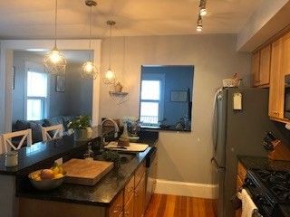 Interior, Kitchen, Pendant Lights, Wood Texture Flooring