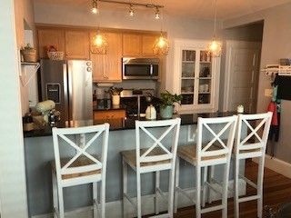 Interior, Kitchen, Pendant Lights, Stainless Steel Appliances, Wood Texture Flooring