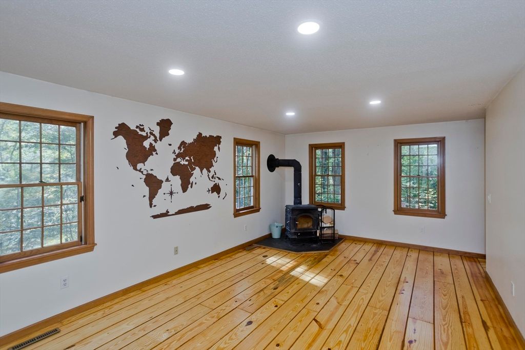 Empty room, Fireplace, Interior, Recessed Lighting, Wood Texture Flooring