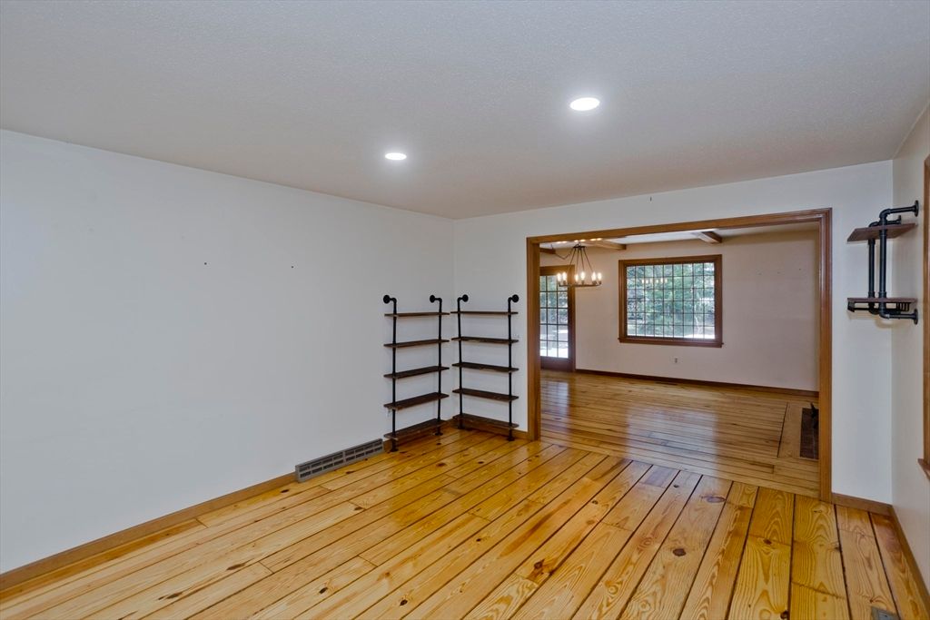 Empty room, Interior, Pendant Lights, Recessed Lighting, Wood Texture Flooring