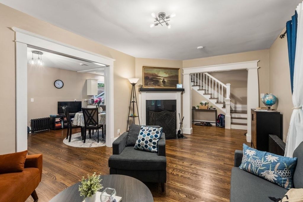 Dining room, Fireplace, Interior, Living room, Wood Texture Flooring