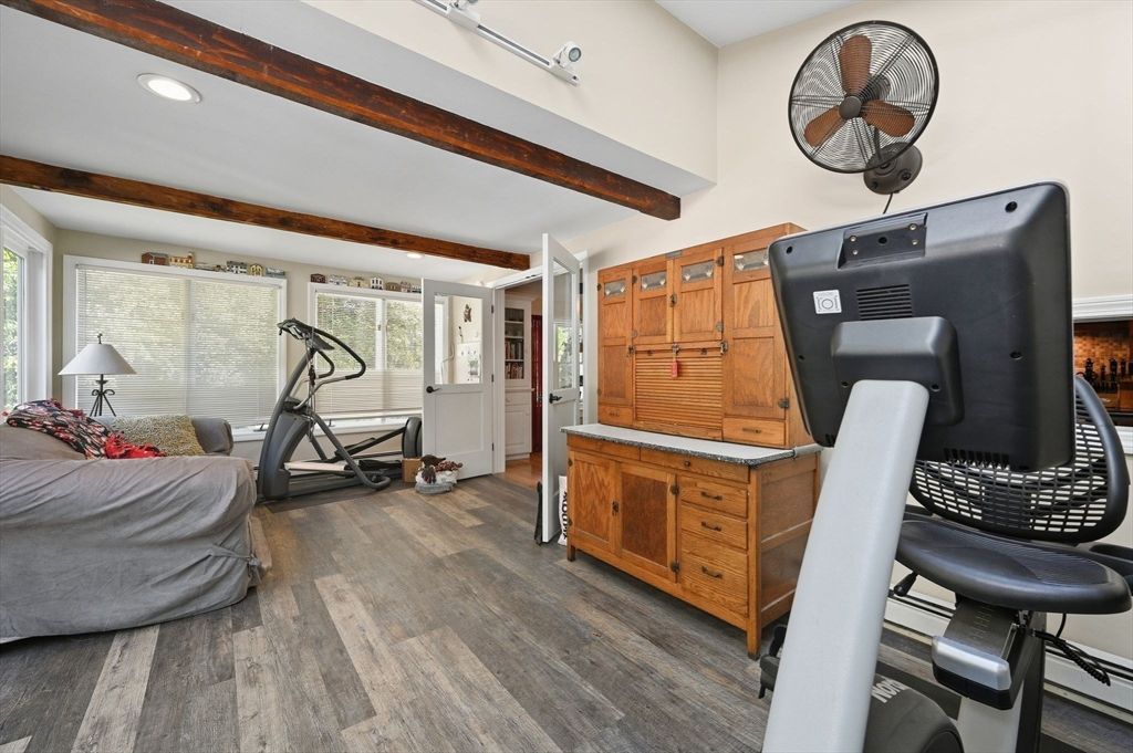 Fitness Equipment, Home Office, Interior, Recessed Lighting, Wood Texture Flooring