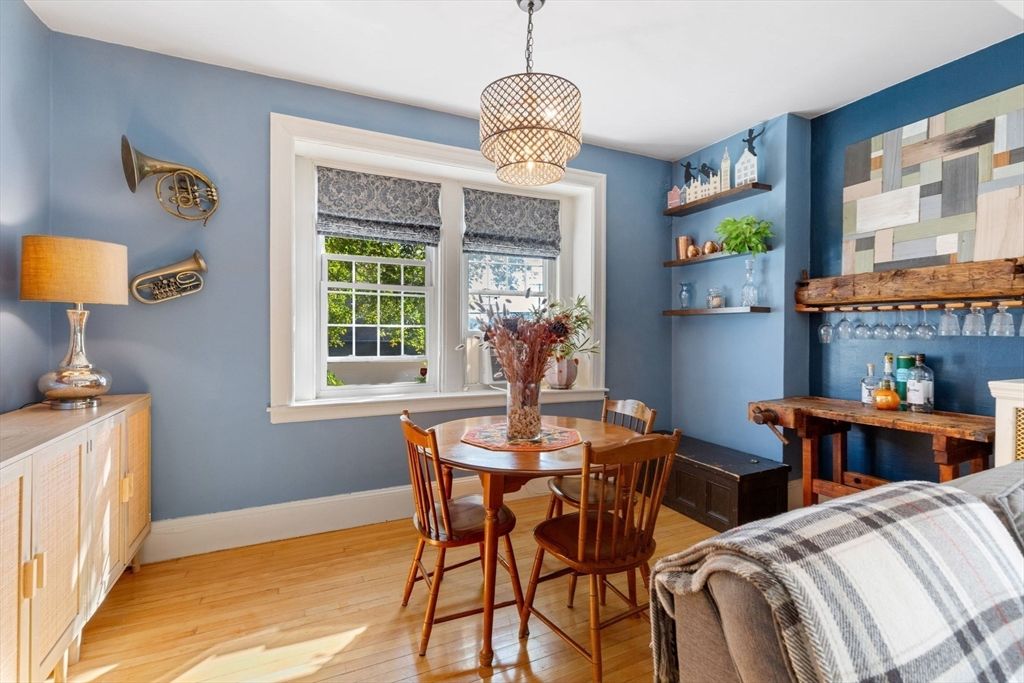 Dining room, Interior, Pendant Lights, Wood Texture Flooring