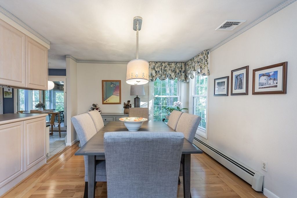 Dining room, Interior, Pendant Lights, Wood Texture Flooring