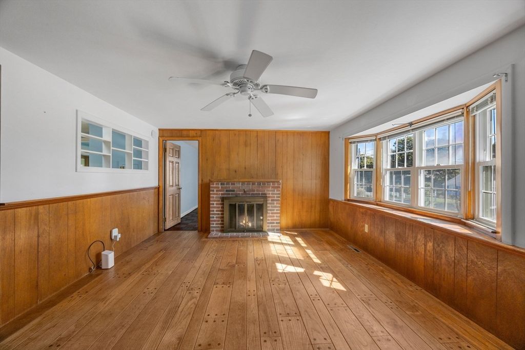 Empty room, Fireplace, Interior, Wood Texture Flooring, Wooden Walls