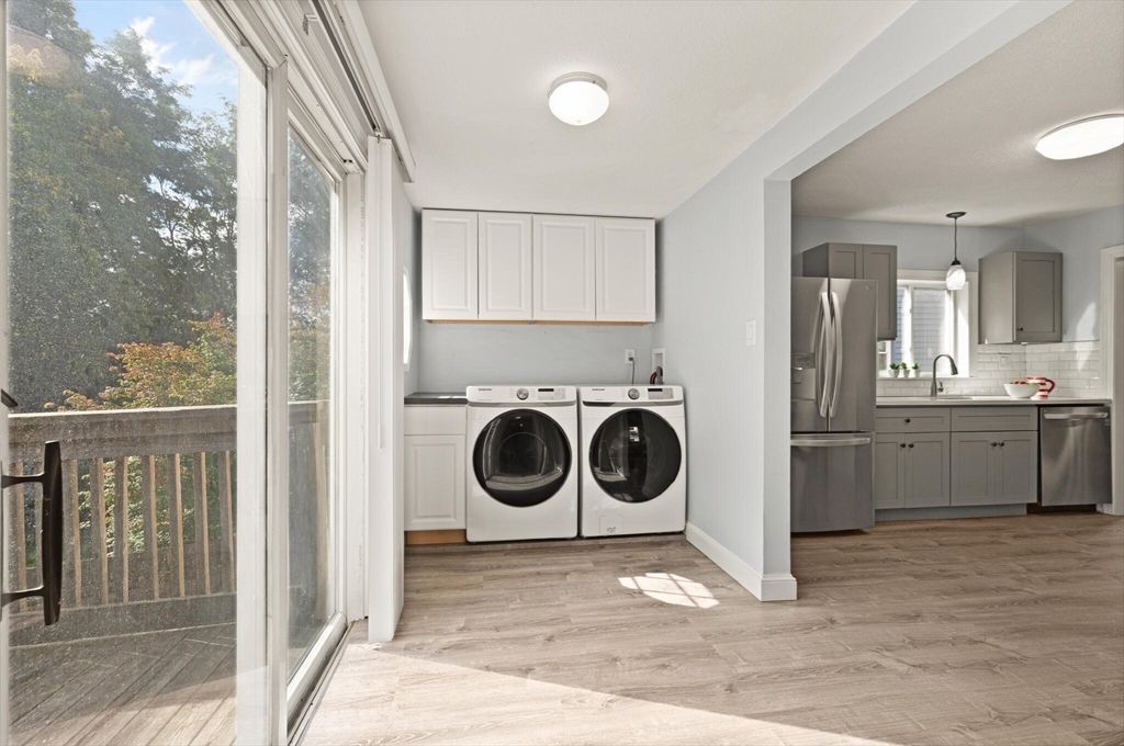 Interior, Kitchen, Stainless Steel Appliances, Washer, Wood Texture Flooring