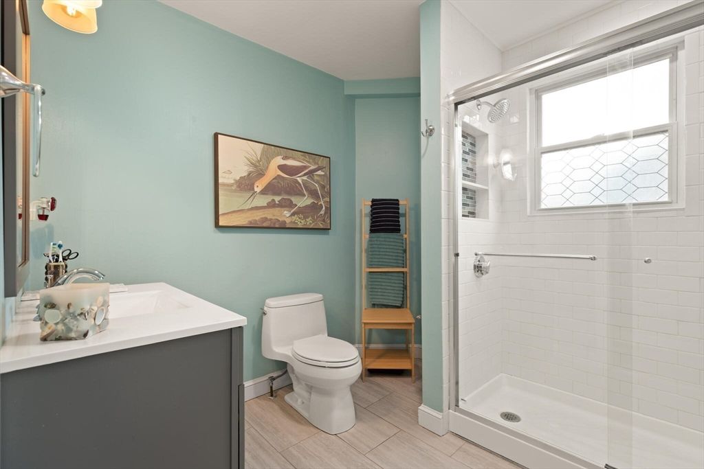Bathroom, Glass Shower, Interior, Wood Texture Flooring