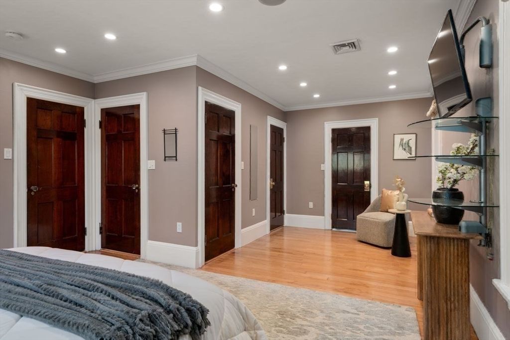 Bedroom, Interior, Recessed Lighting, Wood Texture Flooring