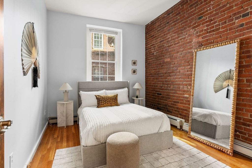 Bedroom, Interior, Stone Walls, Wood Texture Flooring