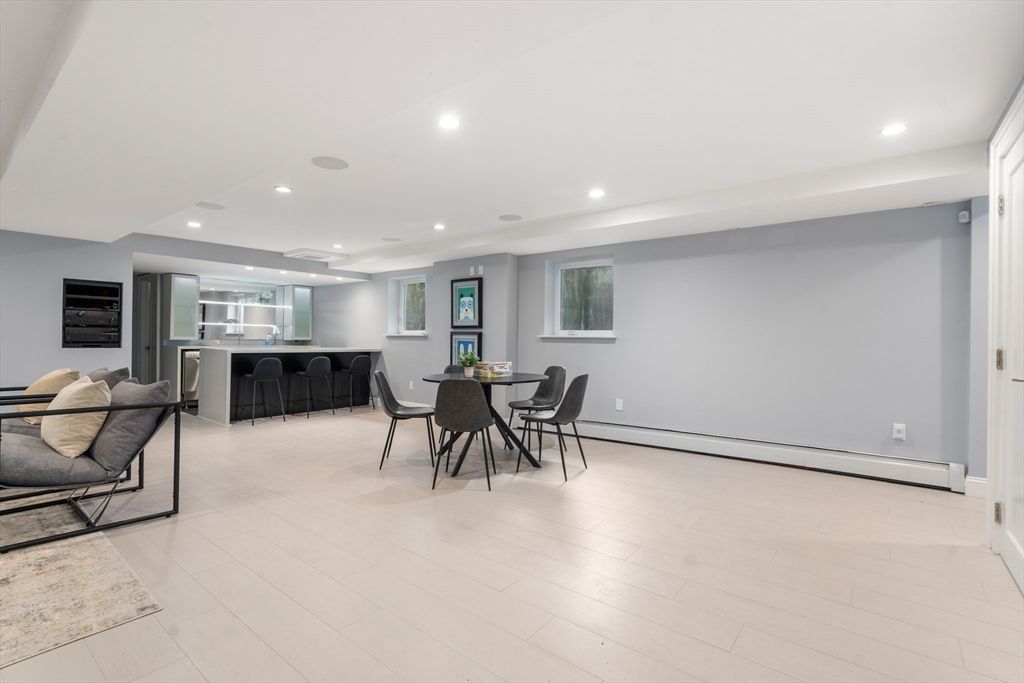 Dining room, Interior, Recessed Lighting, Wood Texture Flooring