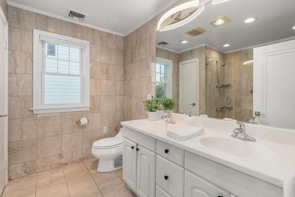 Bathroom, Dual Sink Vanities, Glass Shower, Interior, Recessed Lighting