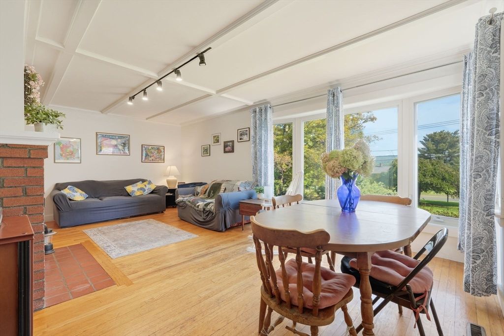 Dining room, Fireplace, Interior, Living room, Wood Texture Flooring